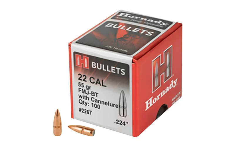 Hornady 2267 55 gr .224 FMJ Boat Tail bullets, 100/box