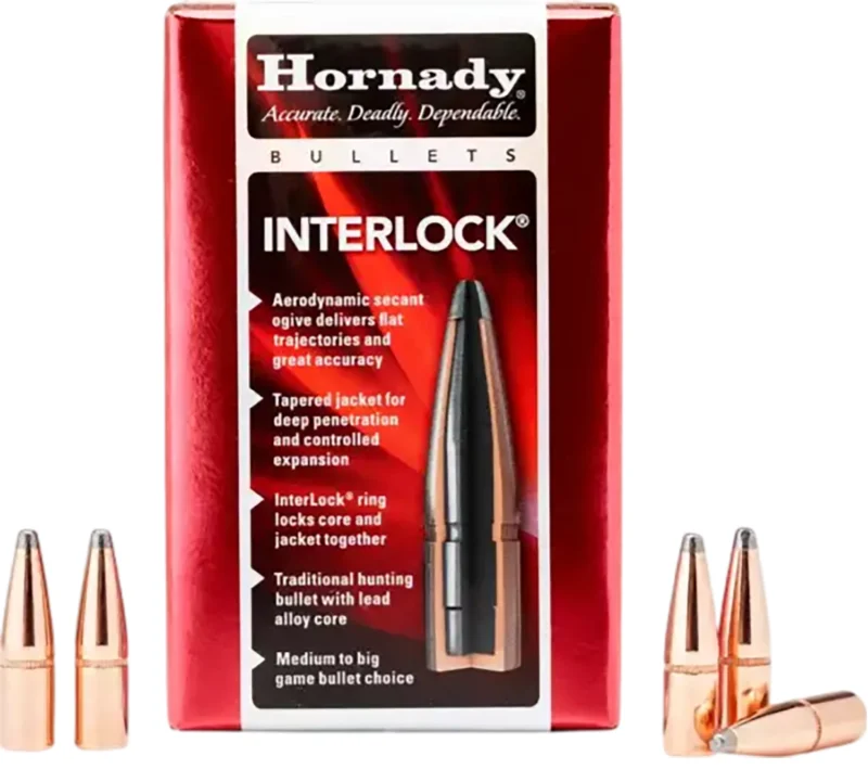Hornady InterLock .30 Cal (.308) boat-tail soft point bullets 100 per box