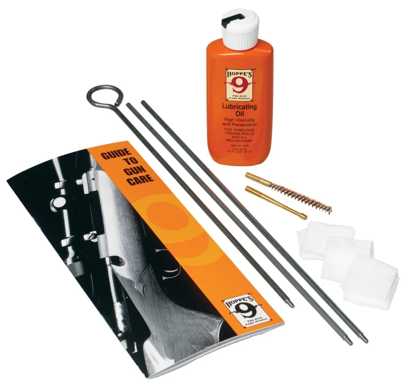 Hoppe's AC1 .17 cal air rifle & air pistol maintenance kit with cleaning rod, bronze brush, oil, patches, and guide
