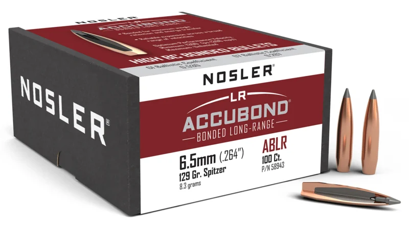 Nosler AccuBond Long Range 6.5mm 129gr spitzer boat-tail bullets 100 count box