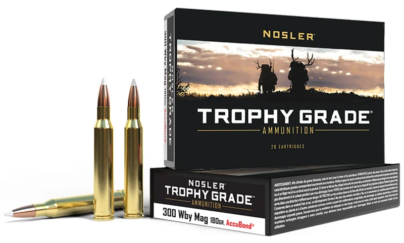 Box of Nosler Trophy Grade .300 Weatherby Magnum 180 gr AccuBond ammunition, 20 rounds