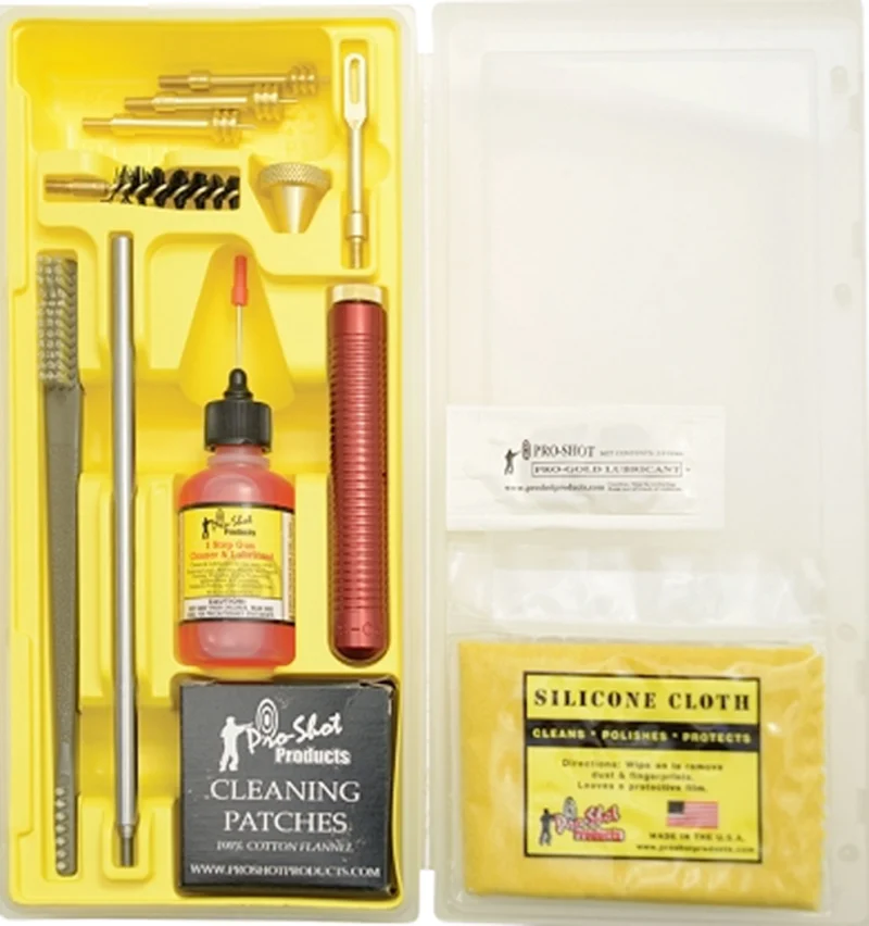 Pro-Shot Classic Box Kit pistol cleaning set for .38-.45 cal with 6.5 in rod in yellow plastic case