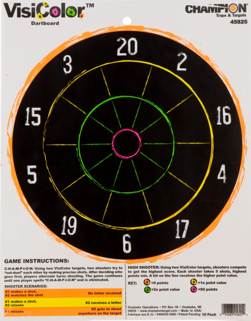 Champion VisiColor dartboard paper target 11 x 14 inches multi-color 10 pack