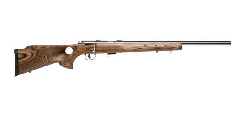 Savage 93 BTVS .22 WMR 21 inch stainless barrel with brown thumbhole laminate stock