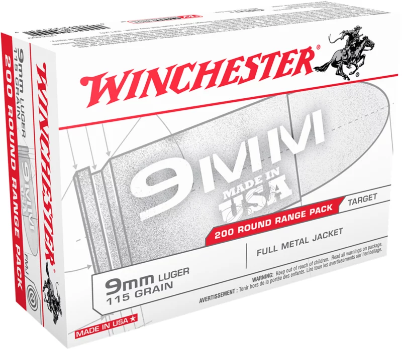 Winchester USA White Box 9mm Luger 115 gr FMJ 200-round box product image