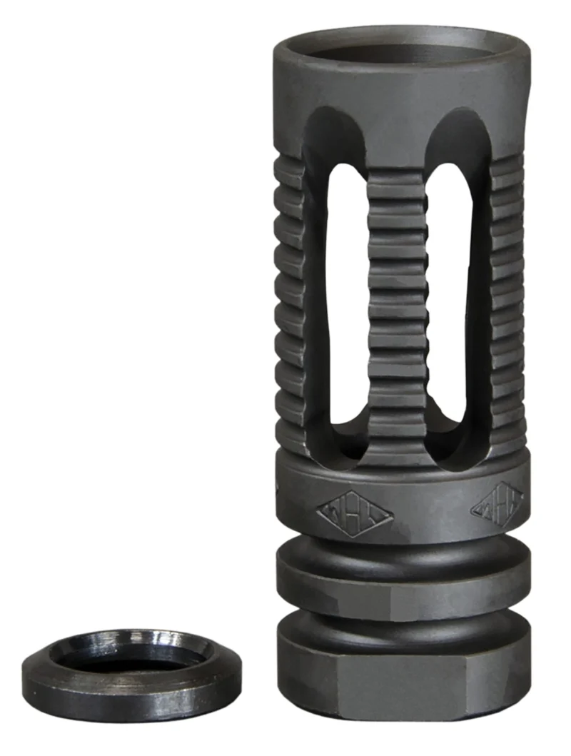 Yankee Hill Machine Phantom flash hider, smooth end cuts, five-port, 1/2-28 threads, black steel