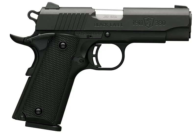 Browning 1911-380 Black Label Compact .380 ACP pistol with matte black slide and black polymer grips