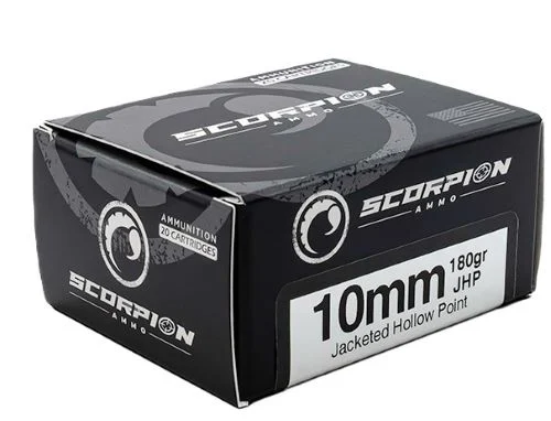 Scorpion Ammo 10mm 180gr JHP box, 20 rounds