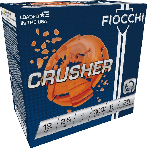 Fiocchi Crusher 12ga 2.75in 1oz #8 lead shot ammunition box