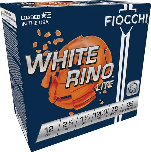 Fiocchi White Rino 12ga 2-3/4" 1-1/8oz #7.5 shotgun shells box