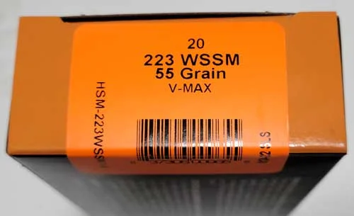 HSM Varmint 223 WSSM V-Max 55 gr 20rd box - brass-cased, reloadable cartridges