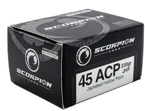 Scorpion Ammo 45ACP 230gr JHP ammunition — 20 rounds per box