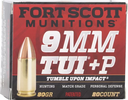 Fort Scott Munitions 9mm +P 80gr TUI solid copper ammunition 20rd box