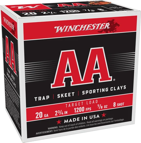 Winchester AA Target 20ga 2.75in 7/8 oz #8 lead shotshells 250rd case