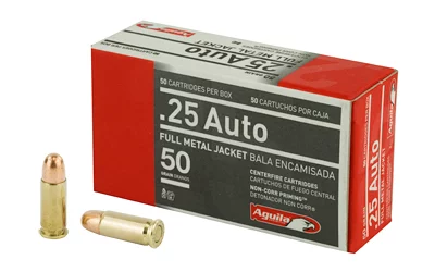 Aguila 25 ACP 50gr FMJ 50rd box brass-cased ammunition