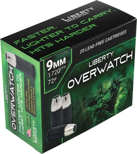 Liberty OverWatch 9mm 72gr HP ammunition 20rd box