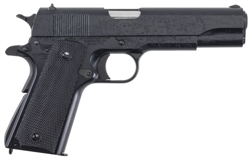 Auto-Ordnance 1911 Revolution .45 ACP 5-inch Betsy Ross flag engraved black rubber grips