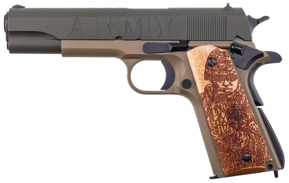Auto-Ordnance AO 1911A1 Army Commemorative .45 ACP pistol with O.D. Green and Coyote Tan Cerakote finish