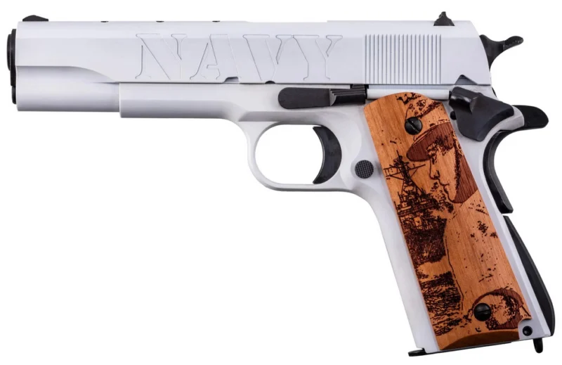 Auto-Ordnance AO 1911A1 Navy Commemorative .45 ACP pistol with engraved wood grips