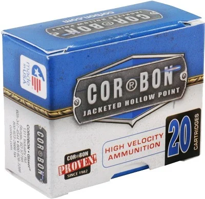 Cor-Bon 45 ACP+P 185 gr JHP ammunition box, 20 rounds