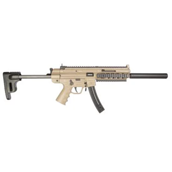 ATI GSG-16 .22 LR carbine in FDE with collapsible stock and faux suppressor