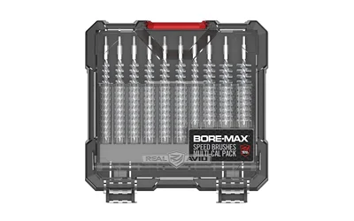 Real Avid Bore-Max Speed Brush multi-caliber nickel-plated brushes in pop-up storage case