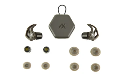 AXIL X30i charcoal earplugs with toggle switch and interchangeable foam and silicone tips