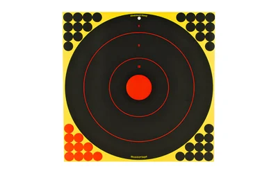 Birchwood Casey Shoot-N-C bullseye self-adhesive targets 5 pack showing chartreuse impact rings