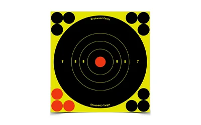 Birchwood Casey Shoot-N-C bull's-eye self-adhesive targets 60-pack black yellow red with repair pasters