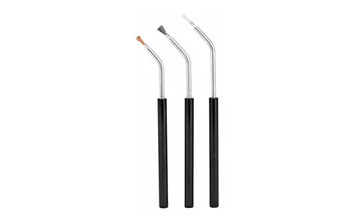 Birchwood Casey angled cleaning brushes 3-pack with bronze, nylon, and stainless steel bristles, 8 inch handles
