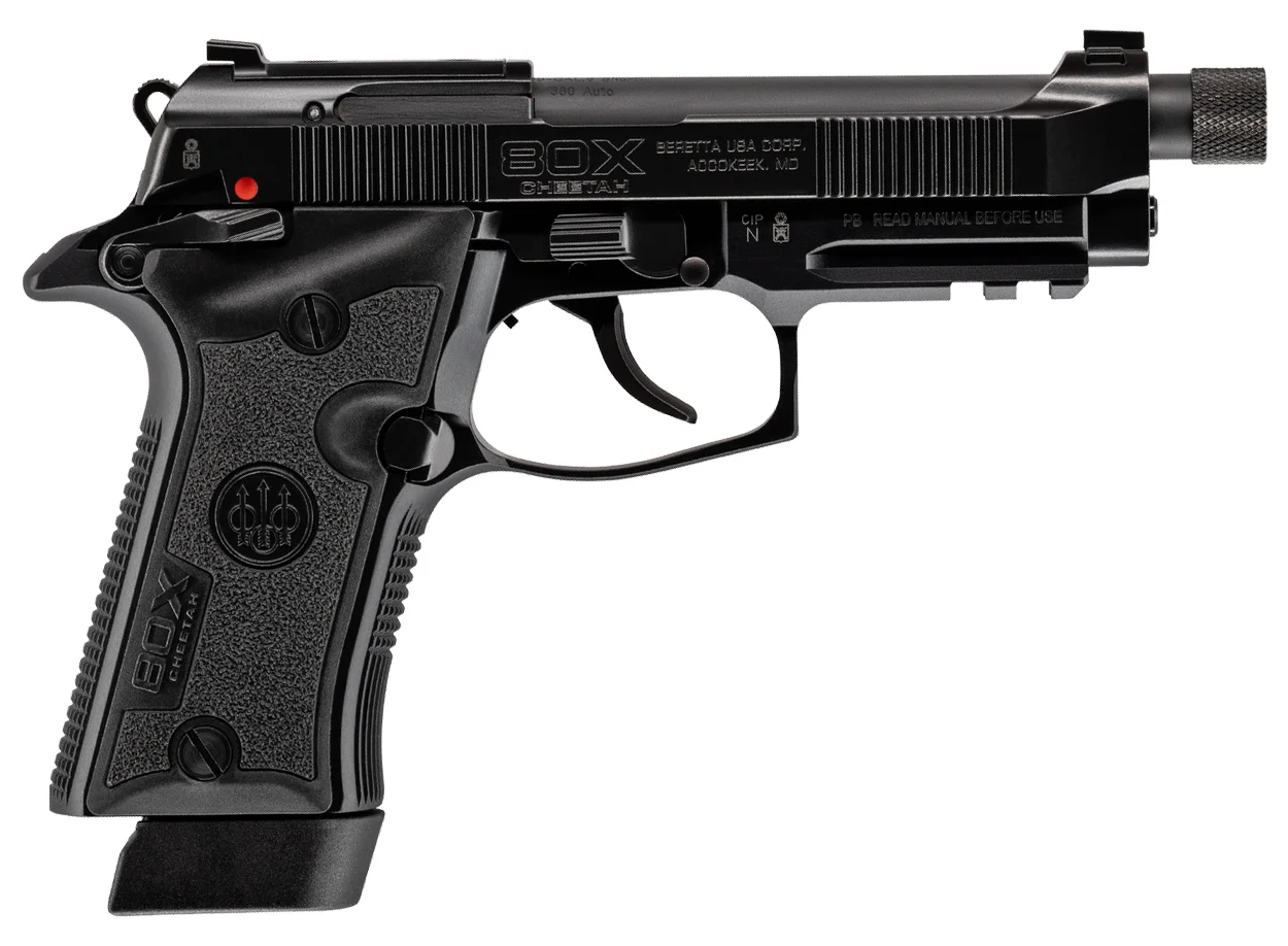 Beretta 80X Cheetah Tactical Urban .380 ACP pistol, 4.4 inch threaded barrel, side view