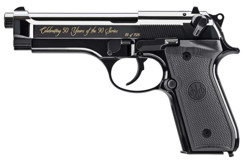 Beretta 92SB 50th Anniversary Repro 9mm 4.9-inch pistol with blued slide and G10 grips