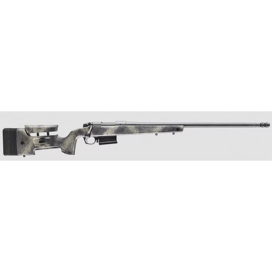 Bergara B-14 Wilderness HMR .300 PRC 26-inch rifle in Sniper Grey Cerakote with woodland camo synthetic stock