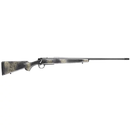 Bergara B-14 Wilderness Ridge rifle 6.5 PRC 24in threaded with Omni muzzle brake and woodland camo stock