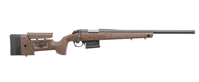 Bergara B-14 HMR 6.5 Creedmoor 22 in. bolt-action rifle with black cerakote barrel and brown/black synthetic mini-chassis sto
