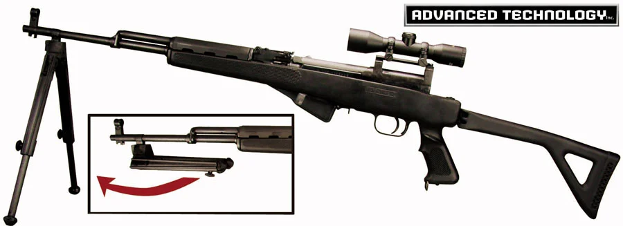 Advanced Tech featherweight bipod for SKS, black glass-filled nylon, bayonet-lug mount
