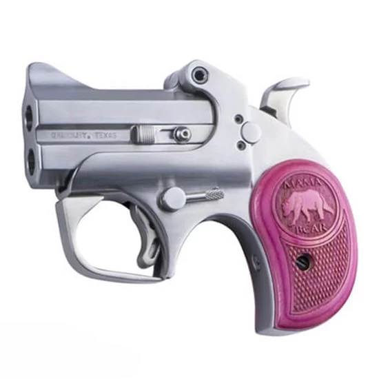Bond Arms Mama Bear BAMB-357/38 derringer with pink wood grips and stainless finish