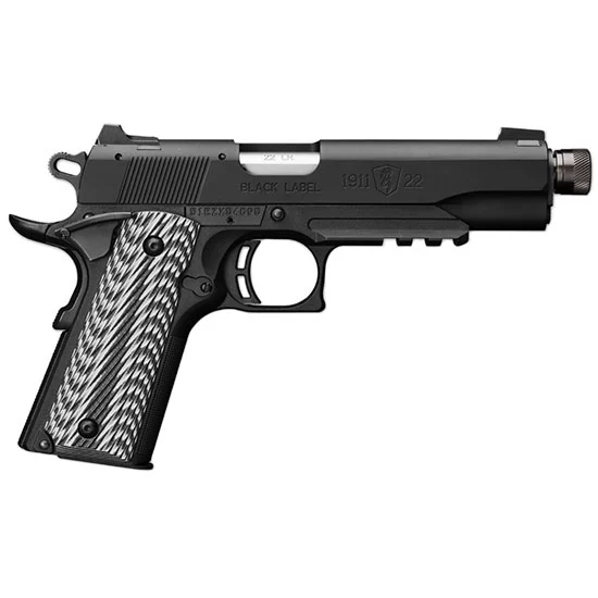 Browning 1911-22 Black Label .22 LR pistol with threaded barrel and G10 grips