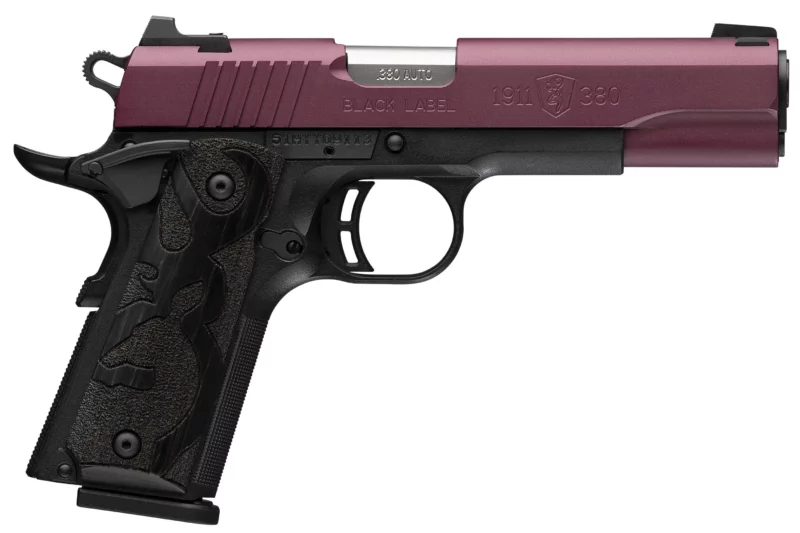Browning Black Label 1911-380 .380 ACP 4.25 in pistol with black cherry slide and wood grips
