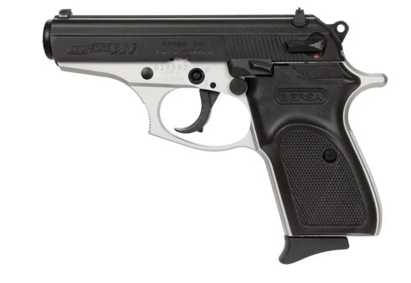 Bersa Thunder .380 Duotone 3.5-inch compact pistol with satin nickel frame and black slide