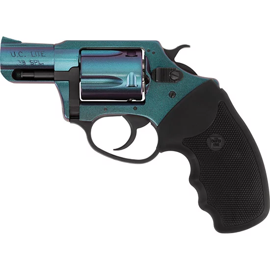 Charter Arms Chameleon .38 Special 2-inch iridescent revolver with black cylinder and full rubber grip