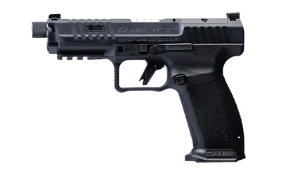 Canik METE SFT Pro 9mm pistol with 5-inch threaded barrel, optic-ready slide, and tritium front sight