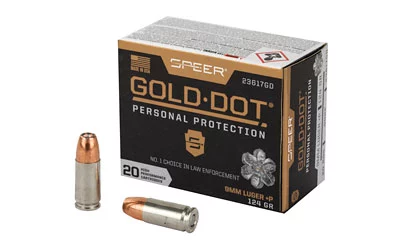 Speer Gold Dot 9mm Luger +P 124gr Gold Dot Hollow Point 20 round box