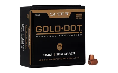 Speer Gold Dot 9mm 124gr JHP bullets, 100-count box