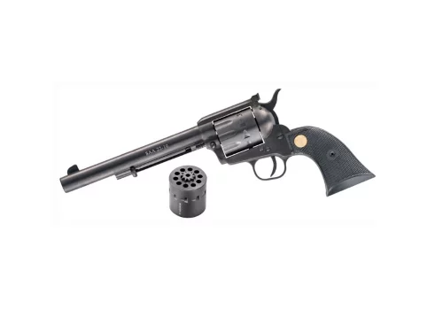 Chiappa 1873 SAA 7.5 inch 10-round revolver with black grip and blued barrel