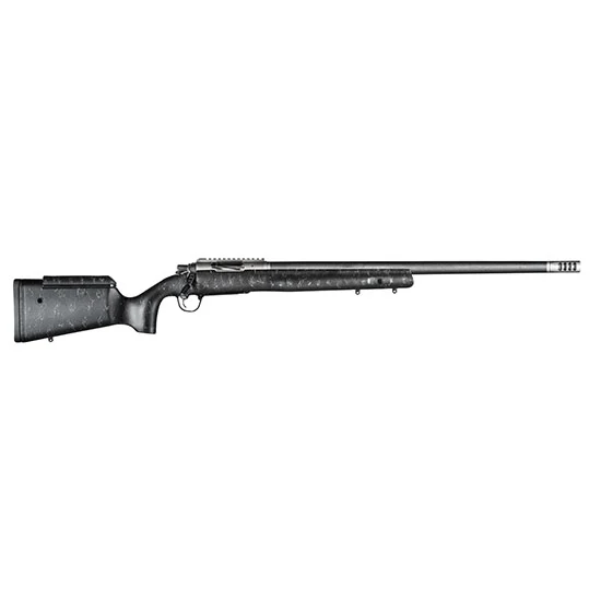 Christensen Arms ELR .300 PRC 26 inch rifle with black stock and gray webbing