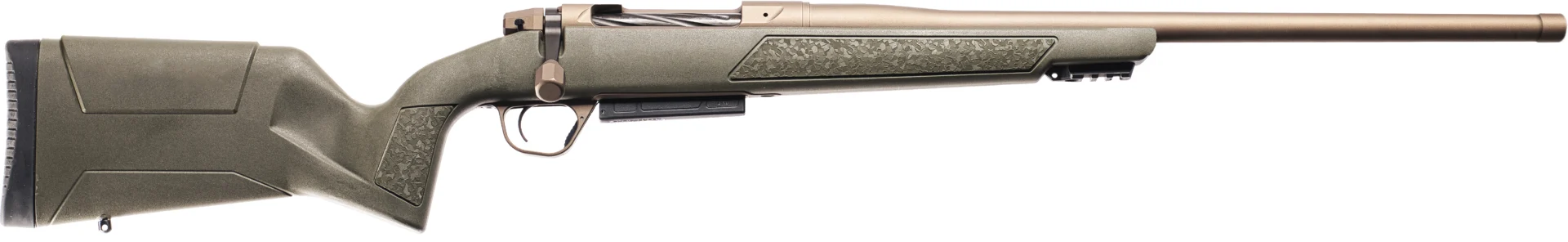 Christensen Arms Evoke .243 Winchester 20 inch barrel Burnt Bronze Cerakote with OD Green fixed polymer stock