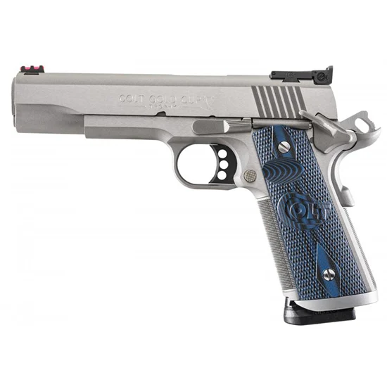 Colt Gold Cup Trophy .38 Super 5-inch stainless pistol with blue G10 checkered grips