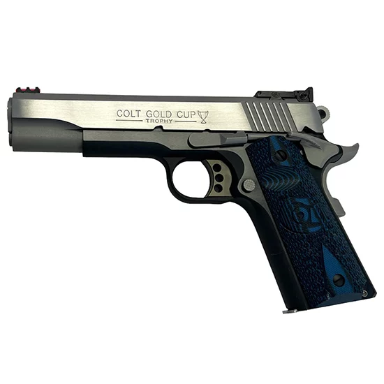 Colt Gold Cup Lite .45 ACP 5-inch two-tone 1911 pistol with blue G10 grips
