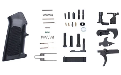 CMMG AR-15 lower parts kit in black matte finish including A2-style pistol grip and mil-spec components